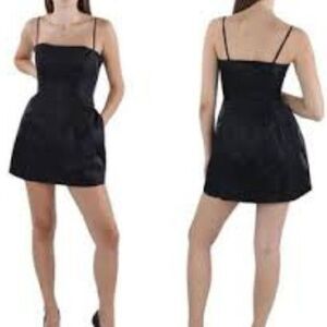 NEW Danielle BERNSTEIN Black shiny Fit Flare strappy Mini Party Dress NWT Size 2